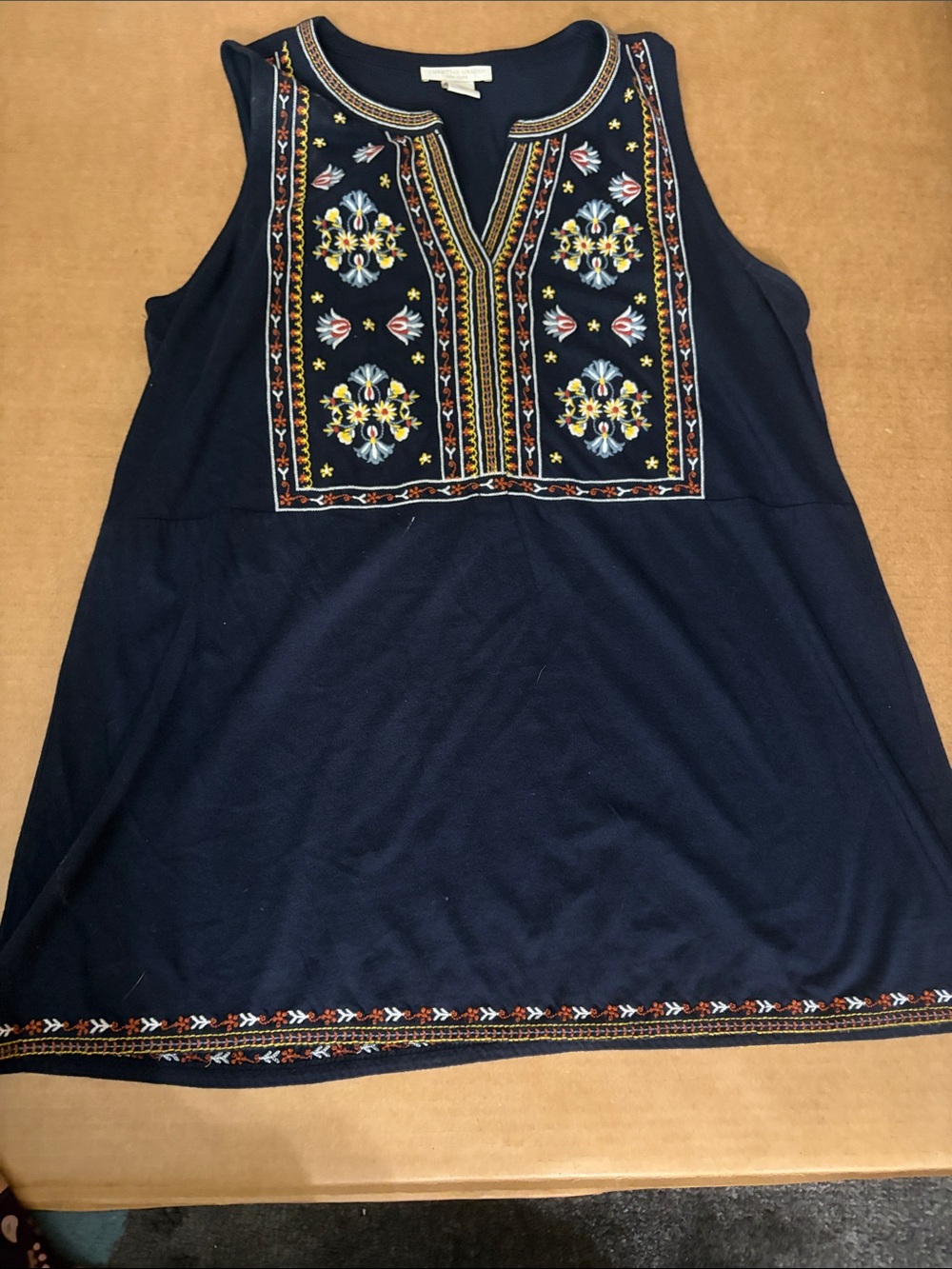 Christian Siriano Navy Sleeveless Embroidered Tank Top